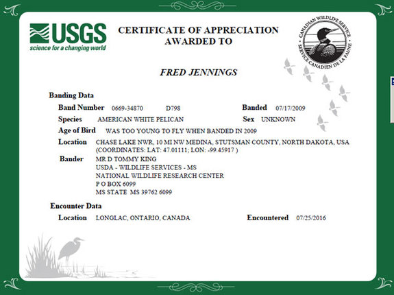 certificate of appreciation for Fred Jennings